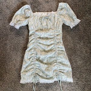 Square Neck Puff Sleeve Ruched Mini Dress